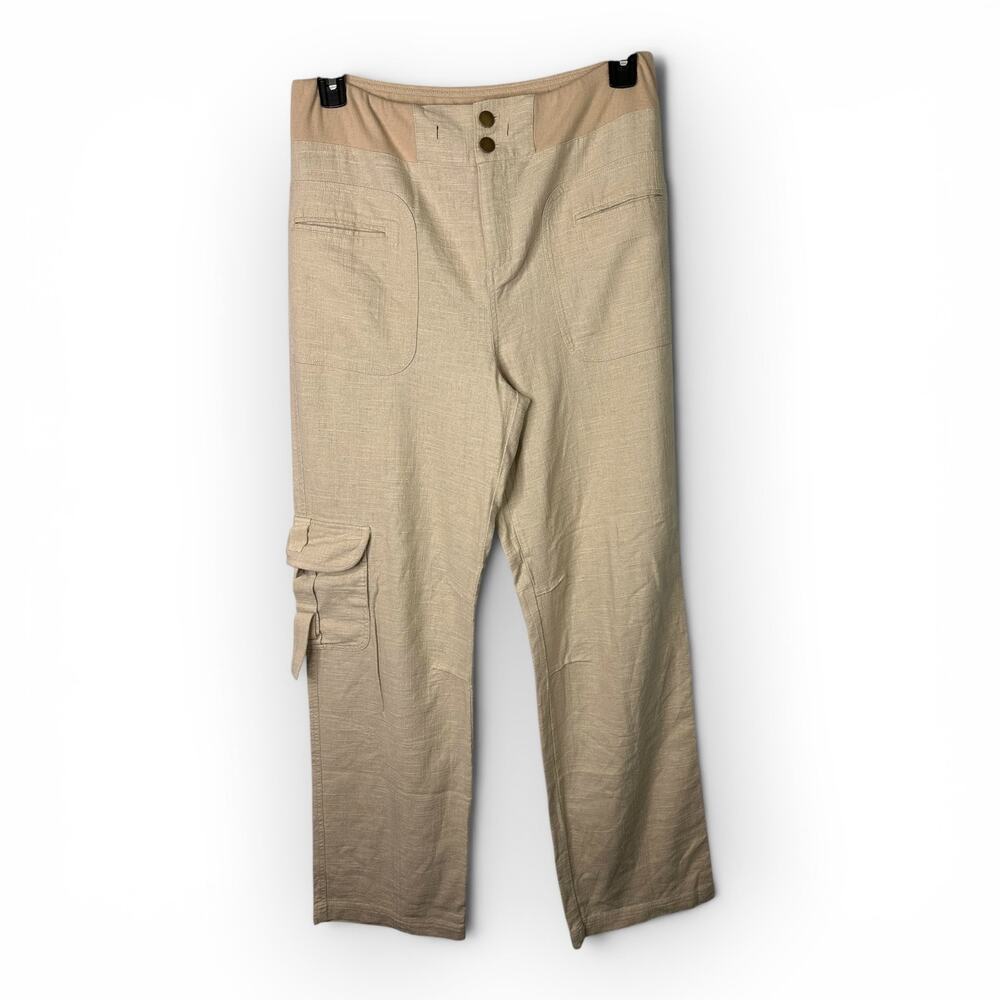 Soft Surroundings Linen City Cargo Pants Womens L Tan Utility 4AC88 Comfort Fit
